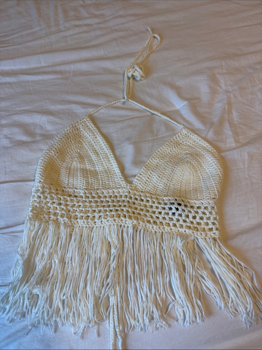 Windsor Cream Crochet Fringe Halter Cami